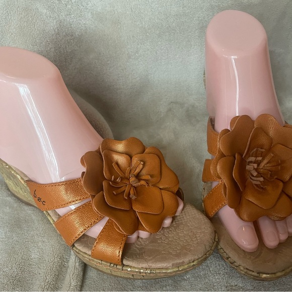 BOC Sandals Women's 9 Orange Floral Cork Wedge Slip On Cushioned Comfort Shoes - Picture 6 of 15